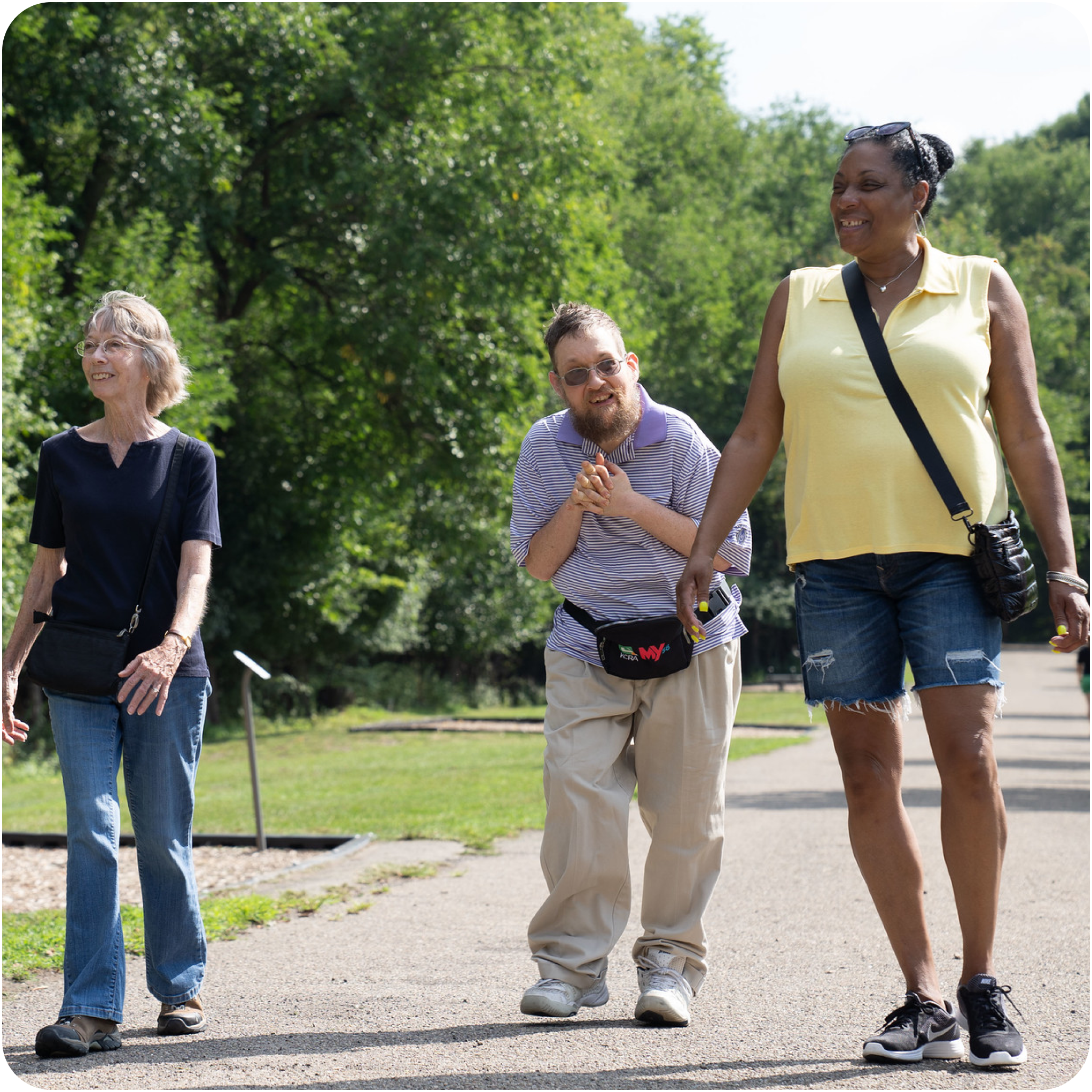 A man and a women enjoying the outdoors on a walk A man and a women enjoying the outdoors on a walk